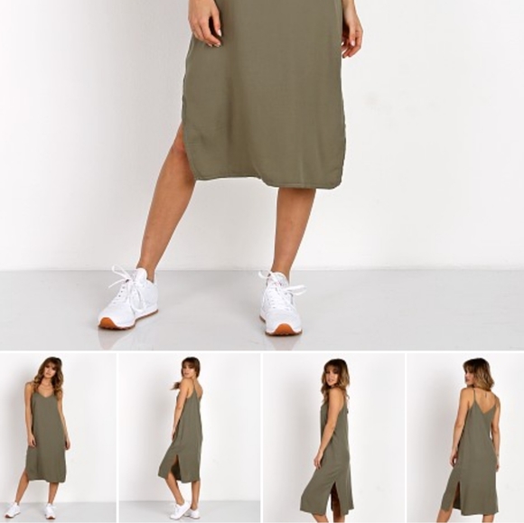 Splendid Crosshatch Slip Dress in Military Olive - Picture 3 of 11